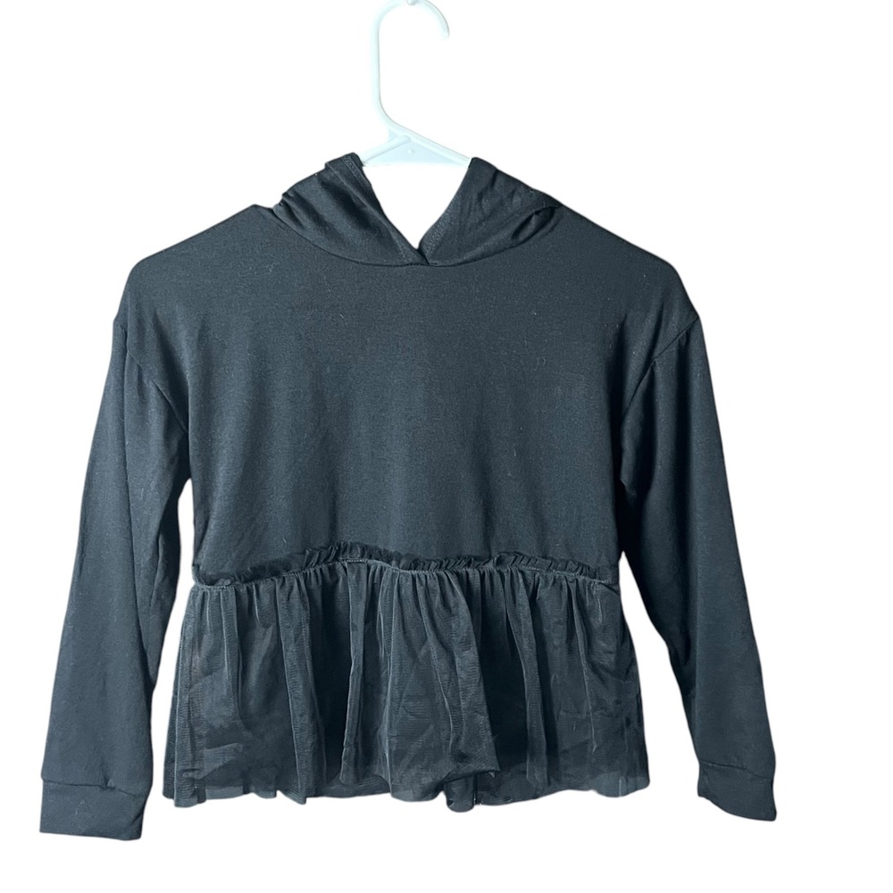 Forever 21 Tulle Hem Hoodie Girls Size 9/10 Black Peplum Pullover Balletcore - Picture 11 of 14